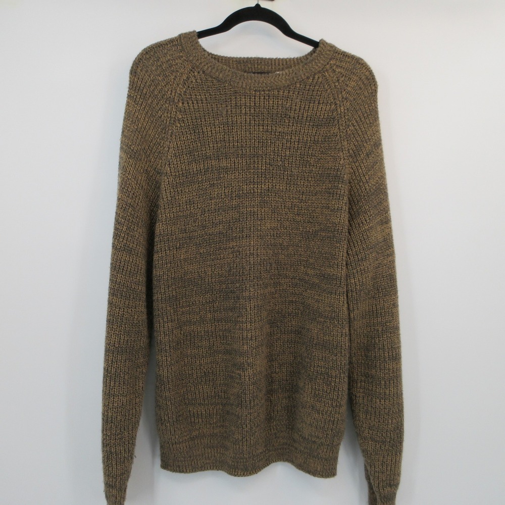 Saugatuck Mens Brown Marled Knit Raglan Crewneck Sweater Large L